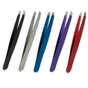 5 Coloful Precision Slant Tweezers Women & Men Expert Eyebrow Shaping Face Grooming Hair Removal Ingrown Splinter Slanted Tip Tweezer Stainless Steel 25 Degree Angle