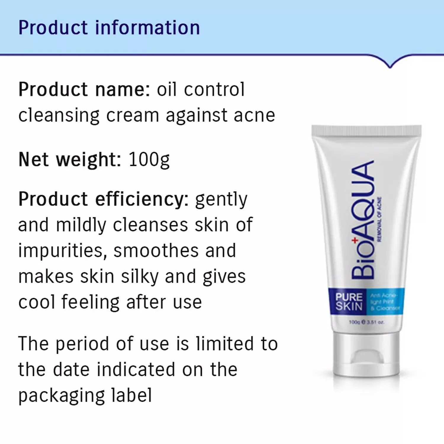 BIOAQUA Skin Care Acne Face Removal Cleanser Cream Spots Scar Blemish Mark 100g