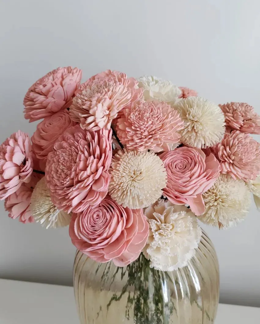 Blush Flush Sholapith DIY Flower Bunch | 1.33 feet |Vase Not Included | 40 Flower Heads