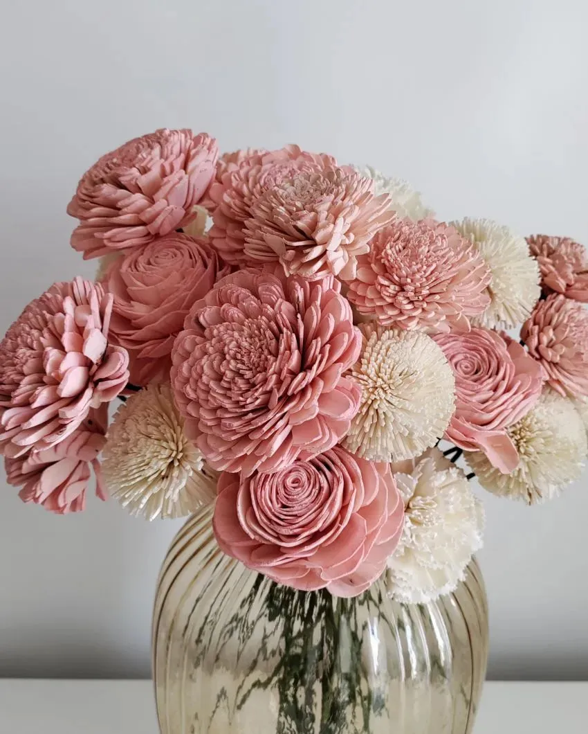 Blush Flush Sholapith DIY Flower Bunch | 1.33 feet |Vase Not Included | 40 Flower Heads
