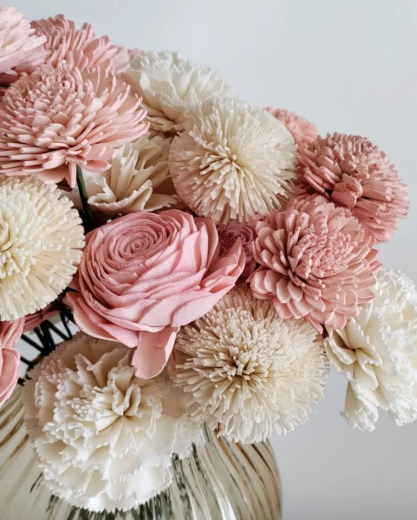 Blush Flush Sholapith DIY Flower Bunch | 1.33 feet |Vase Not Included | 40 Flower Heads