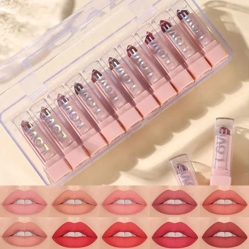 Dragon Ranee - 10 Mini Matte Velvet Long-lasting Lipsticks Set