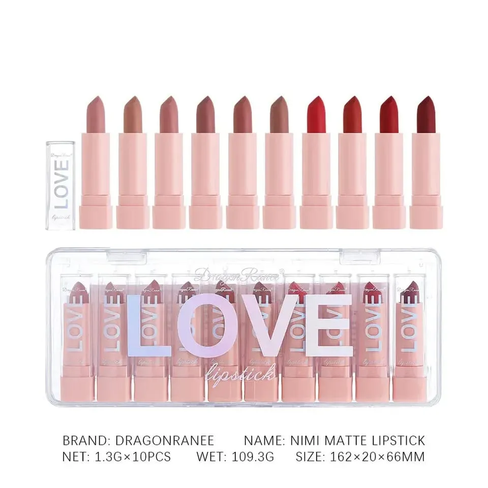 Dragon Ranee - 10 Mini Matte Velvet Long-lasting Lipsticks Set
