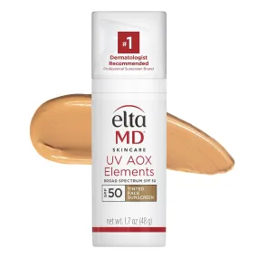 EltaMD UV AOX Elements Tinted Mineral Face Sunscreen SPF 50: Tinted Moisturizer with Zinc, Ideal for Makeup Wear and Sensitive Skin, 1.7 oz
