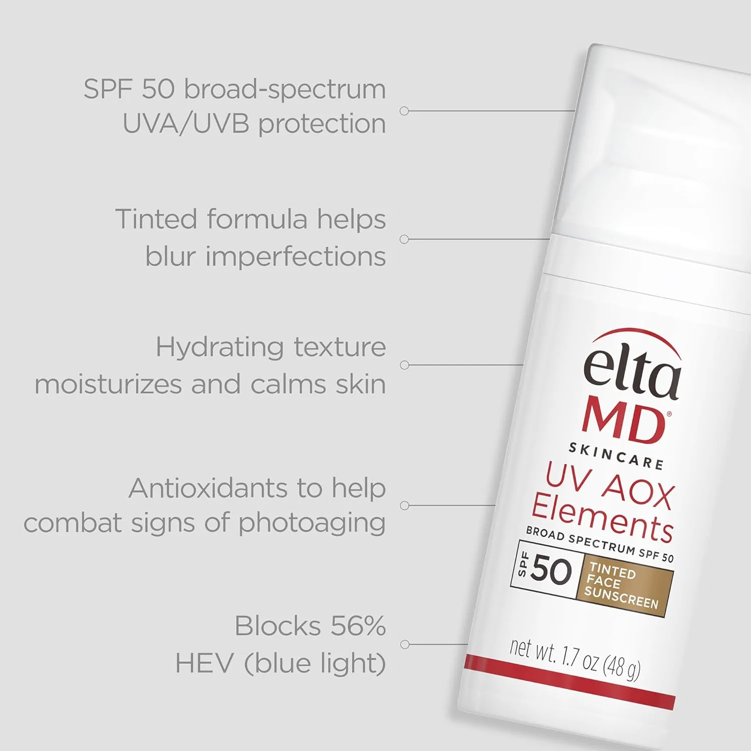 EltaMD UV AOX Elements Tinted Mineral Face Sunscreen SPF 50: Tinted Moisturizer with Zinc, Ideal for Makeup Wear and Sensitive Skin, 1.7 oz