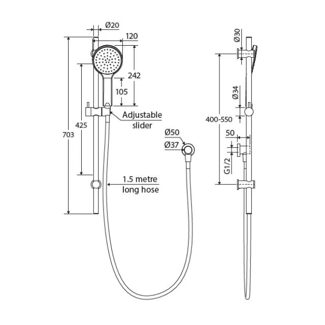 Fienza Kaya Rail Shower Matte Black