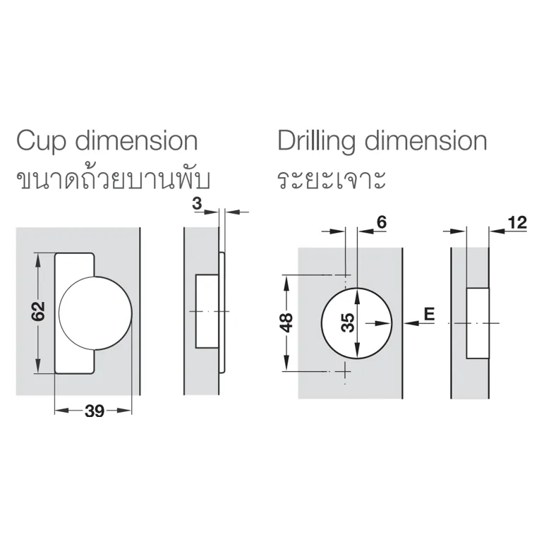HAFELE บานพับถ้วย 5000 SM พร้อมระบบปิดแบบนุ่มนวล มุมเปิด 110°