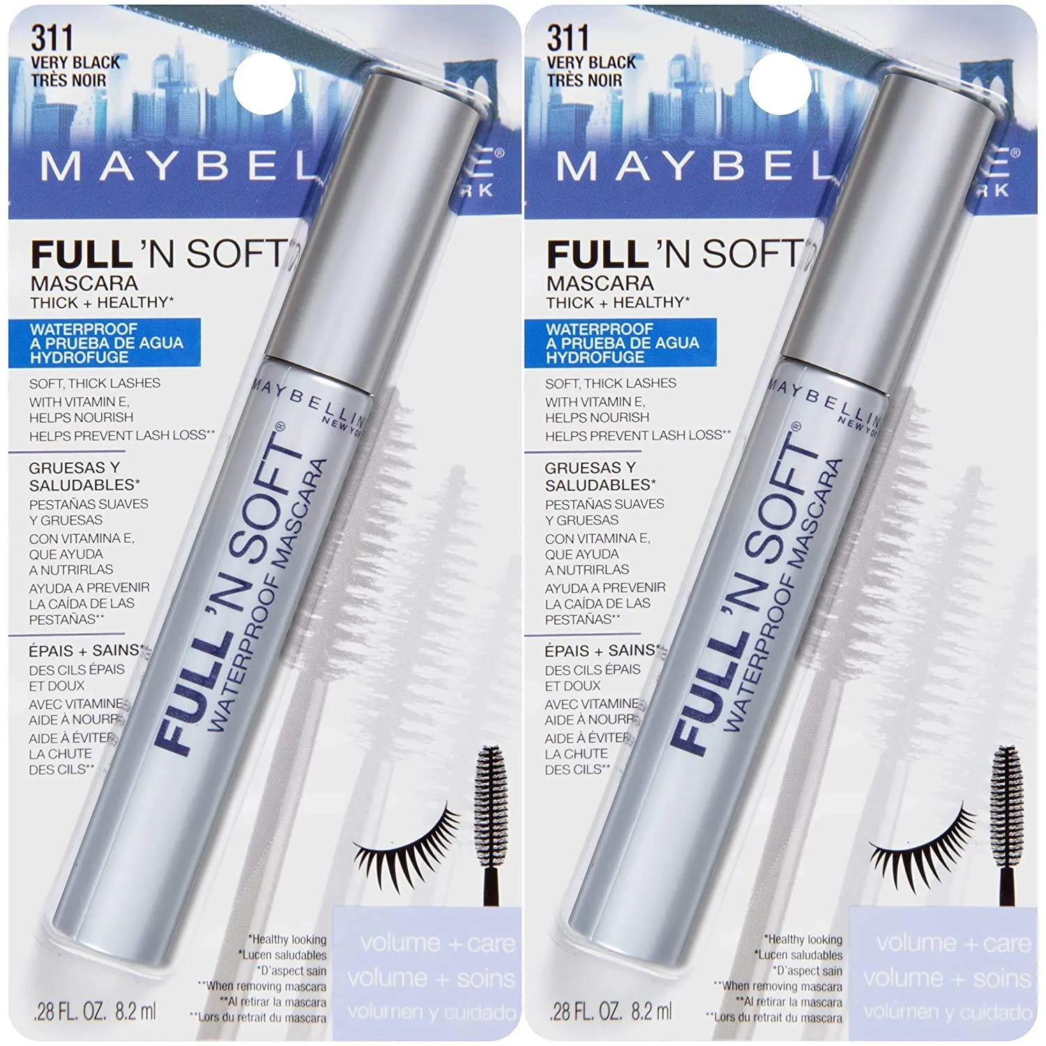 Maybelline Full 'N Soft Waterproof Mascara, Very Black [311], 0.28 oz (Pack of 2)