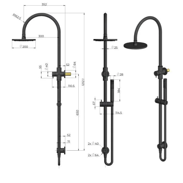 Meir Gooseneck Shower Set with 200mm rose, Single-Function Hand Shower Chrome
