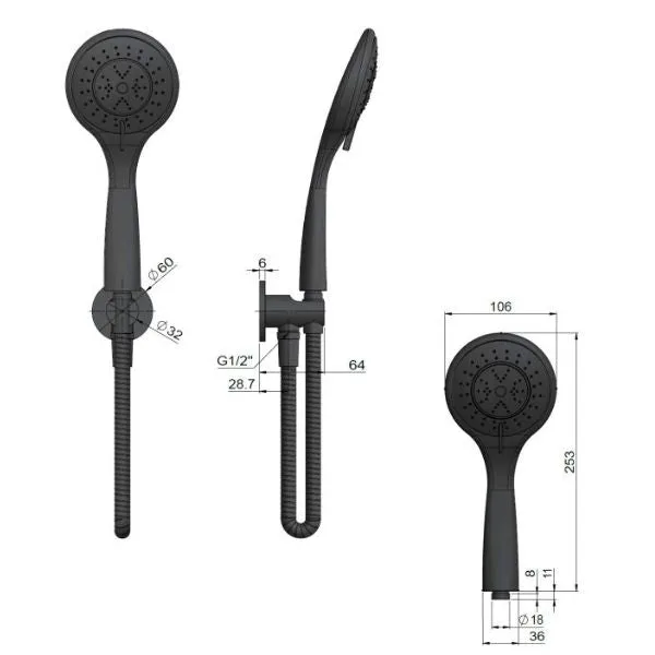 Meir Round 3 Function Hand Shower on Fixed Bracket Brushed Nickel