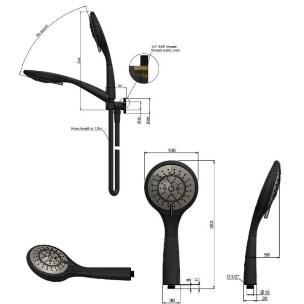 Meir Round 3 Function Hand Shower on Swivel Bracket Brushed Nickel