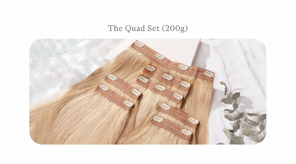 Natural Black, 16" Quad Clip-In Hair Extensions, 1B | 200g