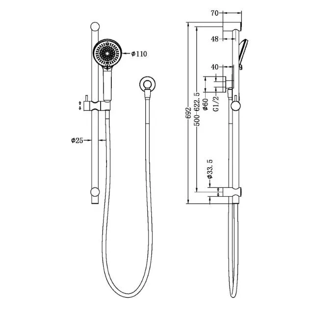 Nero Round Metal Project Rail Shower Chrome