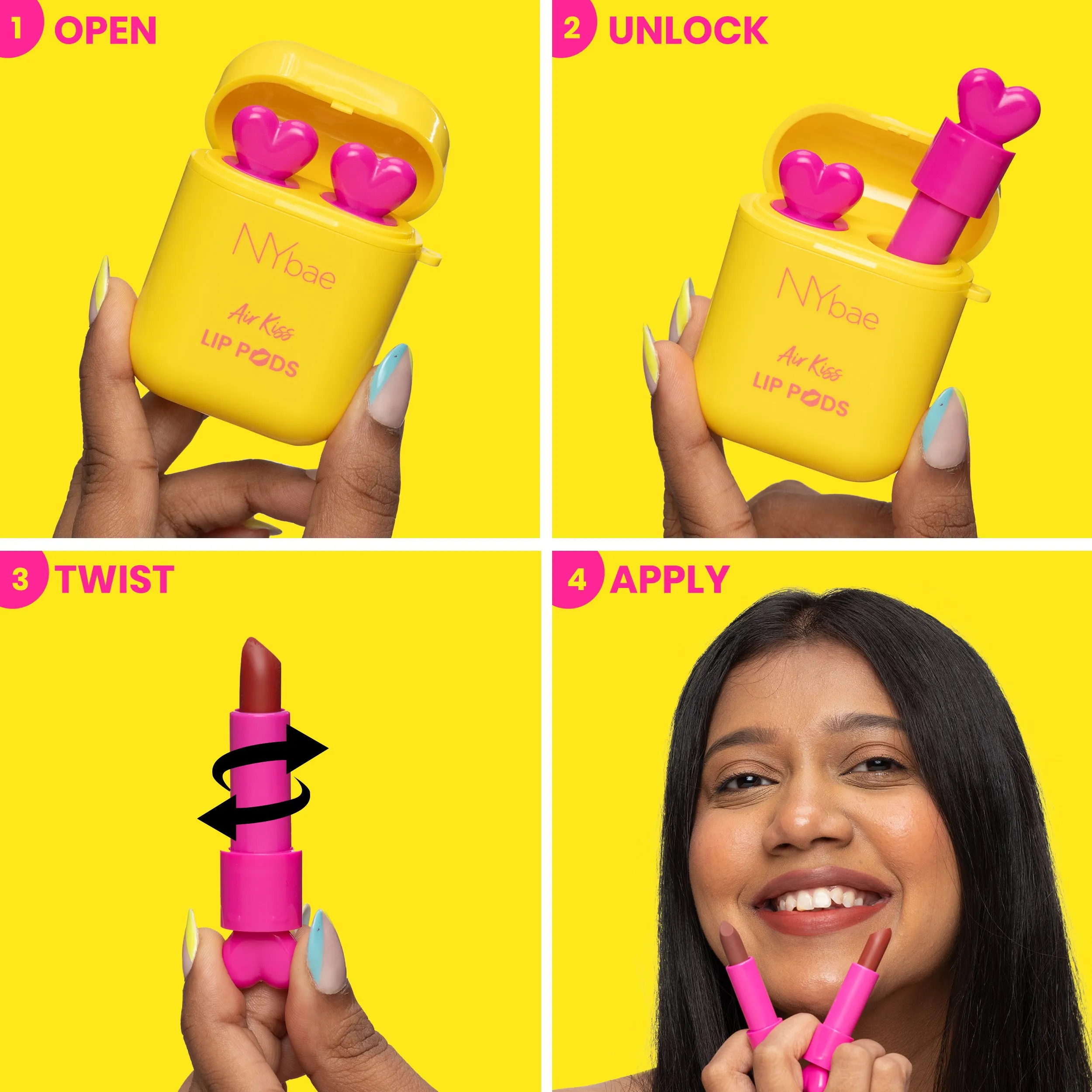 NY Bae Air Kiss Lip Pods - Everyday Affair 02 (2.4g)| Creamy Matte Lipstick | Brown & Nude Lipstick | Long Lasting | Lip & Cheek Stain | Moisturising | Airpods Case | Travel Kit