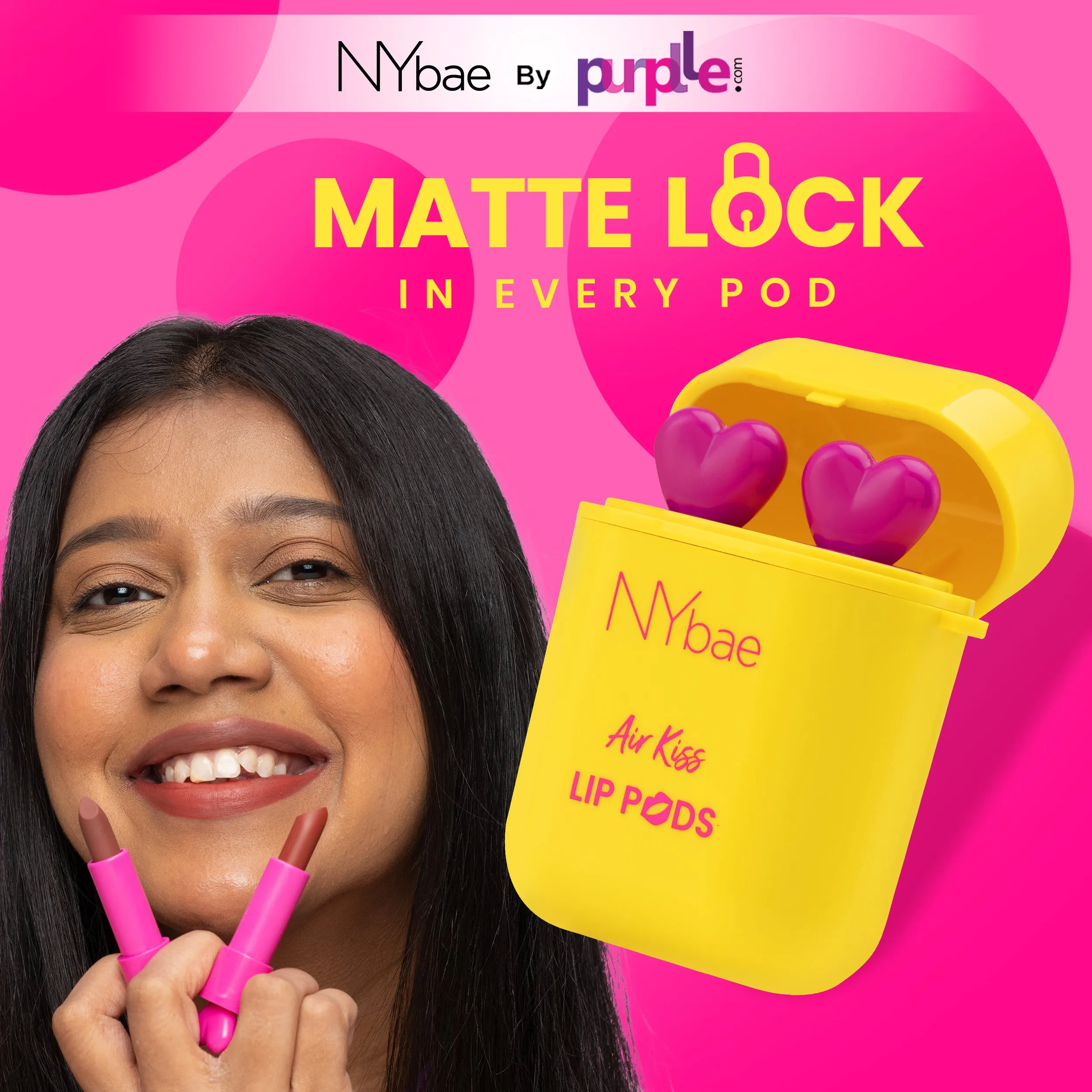 NY Bae Air Kiss Lip Pods - Everyday Affair 02 (2.4g)| Creamy Matte Lipstick | Brown & Nude Lipstick | Long Lasting | Lip & Cheek Stain | Moisturising | Airpods Case | Travel Kit