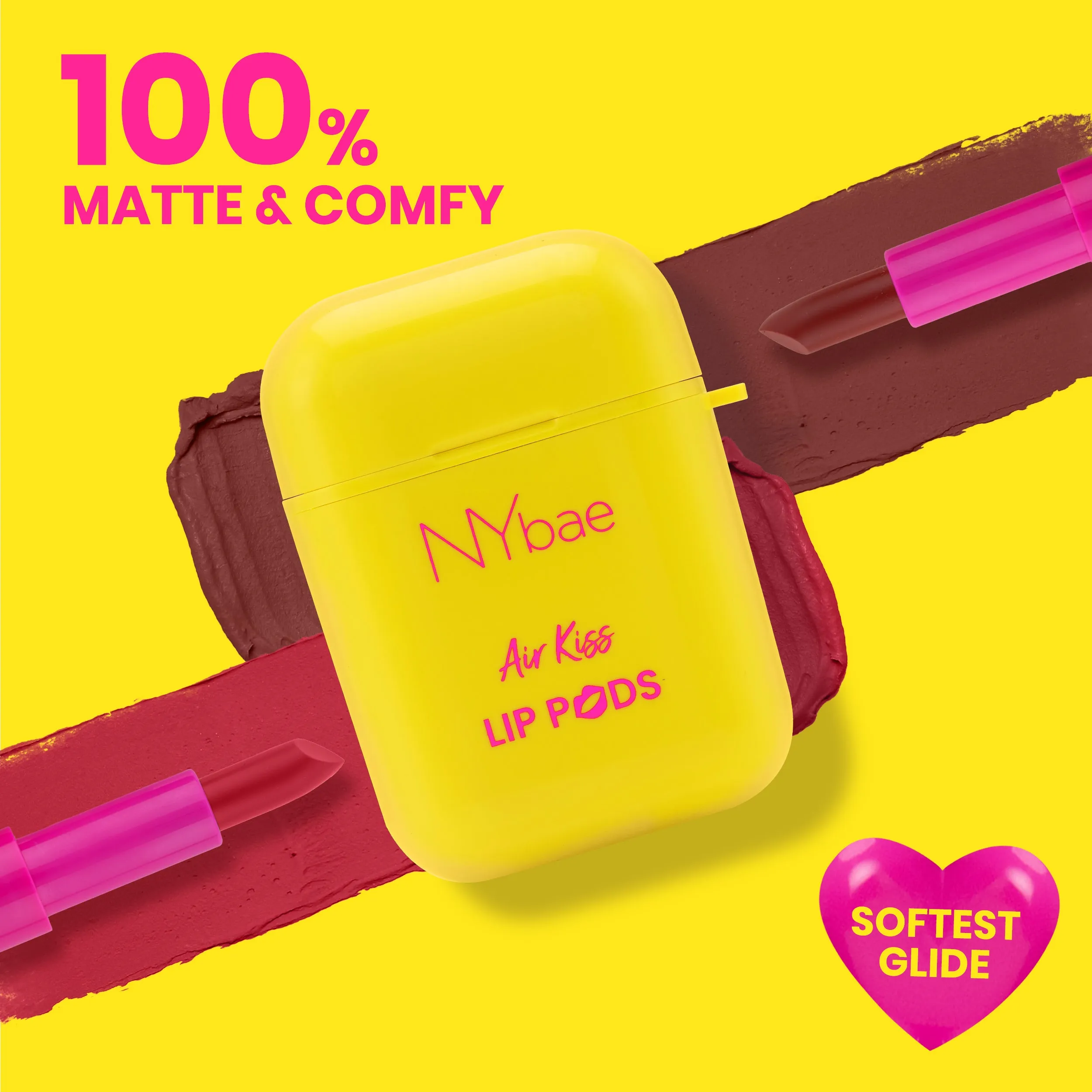 NY Bae Air Kiss Lip Pods - Everyday Affair 02 (2.4g)| Creamy Matte Lipstick | Brown & Nude Lipstick | Long Lasting | Lip & Cheek Stain | Moisturising | Airpods Case | Travel Kit
