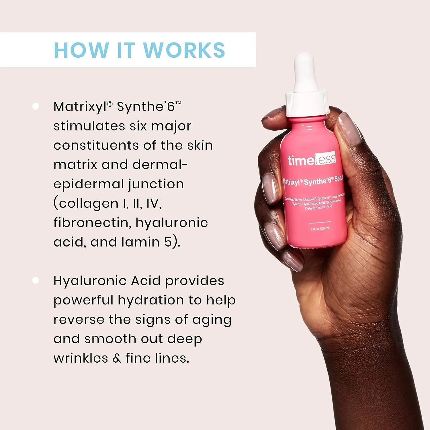 Timeless Skin Care Matrixyl Synthe’6 Serum - Skin-Focused Face Serum - Matrixyl Serum Infused with Hyaluronic Acid for Skin Moisture 1 Oz