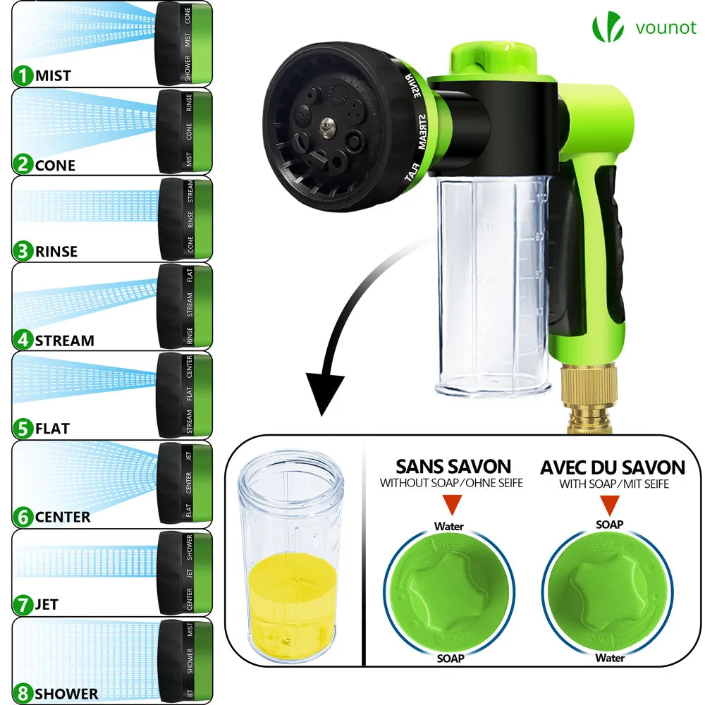 VOUNOT Flexible Garden Hose 100FT, 8 Modes with Soap Dispenser Black