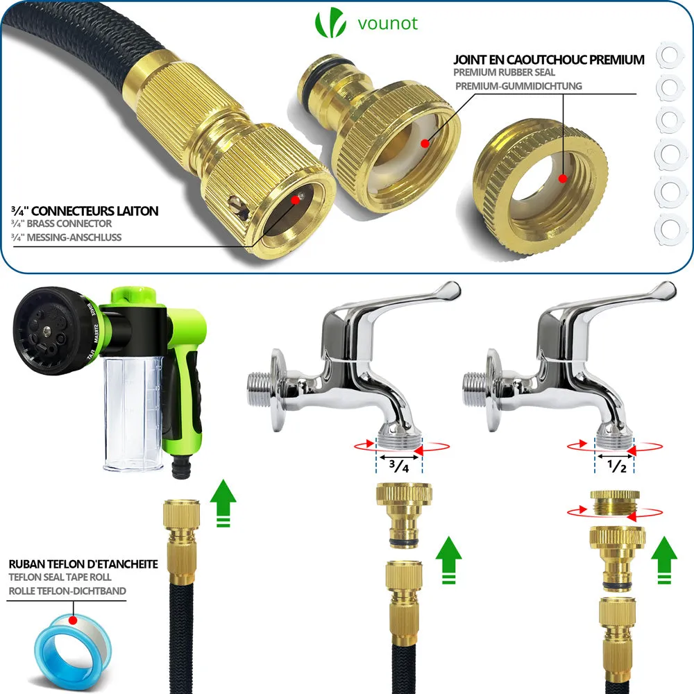 VOUNOT Flexible Garden Hose 100FT, 8 Modes with Soap Dispenser Black